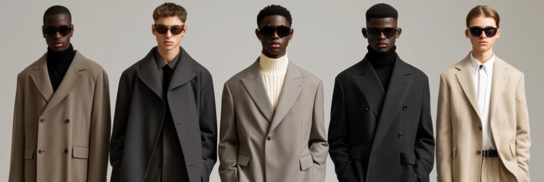 five mans wearing suits with sunglasses and coats