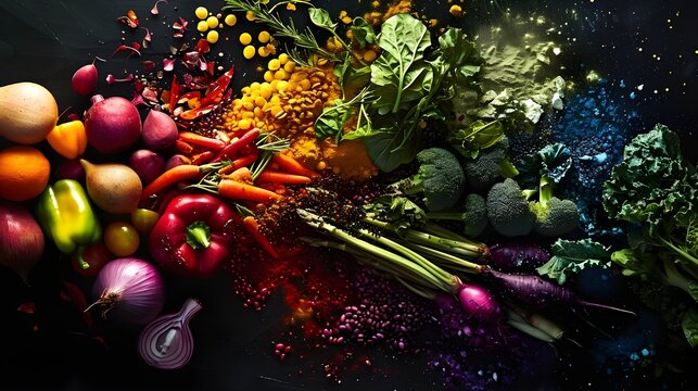 Absorption of nutrients by food, the colours and patterns associated with different vitamins, minerals, and antioxidants.