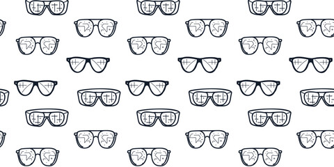 Seamless pattern with glasses, doodle, linear vector illustration in cartoon style