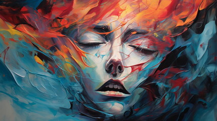 woman absorbed in emotions, paints