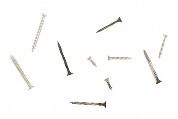 Metal screws on a white background