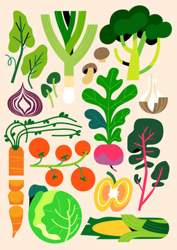 Layered Vector Vegetables - Beige Background