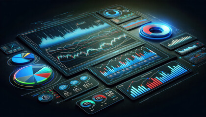 Fototapeta premium Sleek and futuristic financial dashboard on dark background