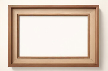 Marco vertical rectangular fino de madera clara colgado en una pared con textura blanca, plano, vista superior, ilustración 3D.