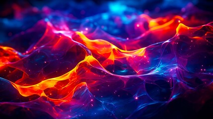 Abstract dynamic wave flowing into different bright colors. Blue, pink and orange fluid background.