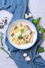 Fettuccine Alfredo Pasta with Creamy Mushrooms and Parmesan Cheese