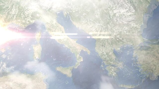 Zoom in from space and focus on Molfetta, Italy. 3D Animation. Background for travel intro. Elements of this image furnished by NASA