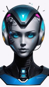 surreal portrait beautiful female astronaut cyborg in luminous spacesuit. technologies future. vertical.