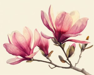 pink magnolia in a white background