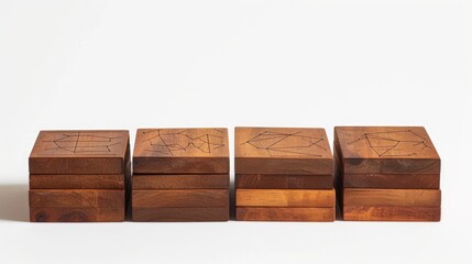A set of sleek modern coasters, crafted from reclaimed wood, each etched with a different constellation pattern,