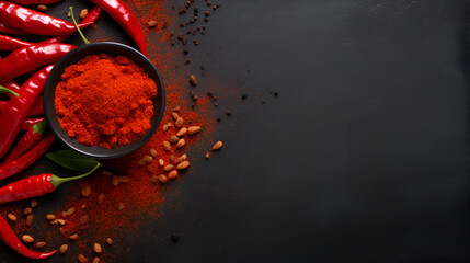 copy space background of chili peppers and wooden planks