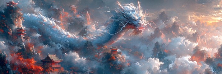 Dragon's Den: A Fantastical Journey Through the Clouds Generative AI - obrazy, fototapety, plakaty