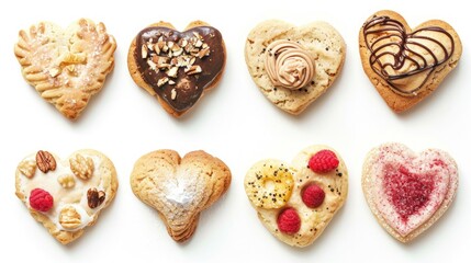 Heart shaped cookies set isolated on a white background,