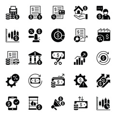 Glyph icons set for Stock market and trading.