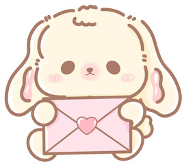 Hand drawn doodle cartoon style illustration of cute kawaii bunny for Valentines day with the heart and love theme pink pastel 