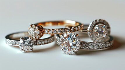 set of Engagement rings isolated on white background,