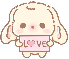 Hand drawn doodle cartoon style illustration of cute kawaii bunny for Valentines day with the heart and love theme pink pastel 