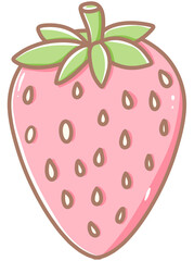 Hand drawn doodle cartoon style illustration of cute kawaii strawberry for Valentines day with the heart and love theme pink pastel for greeting cards