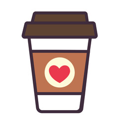 Valentines day traditional decoration. Illustrations in cartoon style. A glass of coffee with a heart logo