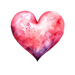 A red and pink heart painted in watercolor, isolated illustration. Print for T-shirts, postcards, mugs, without background. 
