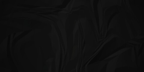 Fototapeta premium Dark black paper crumpled texture. black fabric crushed textured crumpled. Black wrinkly backdrop paper background. panorama grunge wrinkly paper texture background, crumpled pattern texture.