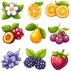 Delicious set of fruits and flowers
