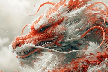 Dragon's Tail: A Fiery Red and White Adobe Stock Image Generative AI