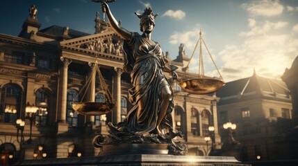 Fototapeta na wymiar statue of justice with scales and auction hammer