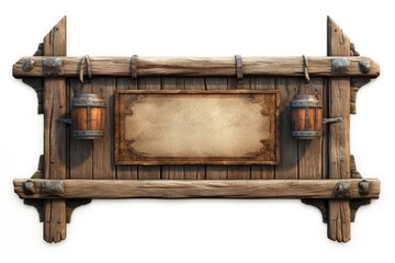 Old wooden medieval tavern signboard.