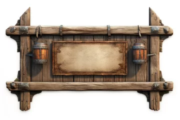 Fotobehang Old wooden medieval tavern signboard. © trustmastertx