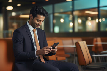 A smiling young Indian businessman communicating on his mobile phone 