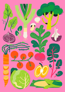 Textured Vegetables - Pink Background