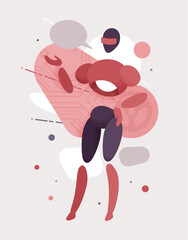 Embodied AI speaking, computer repair technician male abstract figure, electronic components virtual assistant, artificial intelligence body, minimalistic vector illustration, circuit board design