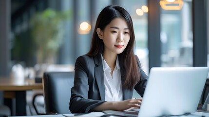 asian businesswoman working on laptop in office