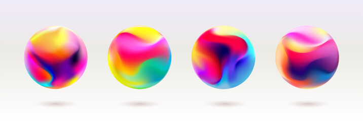 Set of fluid vector 3D balls. Iridescent colorful spheres. Abstr