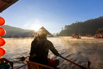 Back of Chinese style rower tourist boat attraction at Ban Rak Thai village, Mae Hong Son, Thailand...