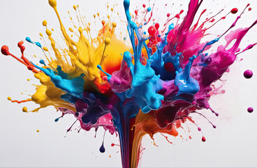 splashes of ink and colorful bubbles, on a white background.