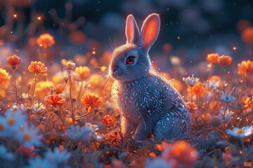 Bunny in the Flower Field Generative AI