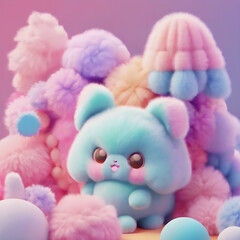 Teddy bear with pink and blue fur.