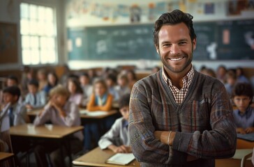 Fototapeta premium teacher stands in front of his class