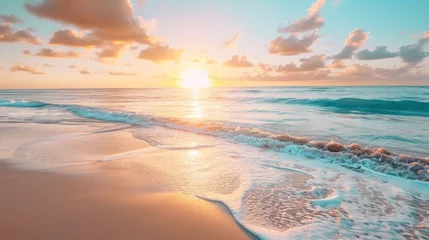 Gordijnen beach sand sea beach landscape golden sunset sky calm relax sunshine summer mood travel vacation banner © venusvi