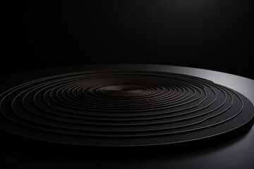 Fototapeta na wymiar Black Ripple Podium Surface Concentric on Black Background, Abstract 3D for Product Display