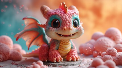 Pink Dragon with Pink Flowers: A Cute and Colorful Creation for the Month of Love Generative AI