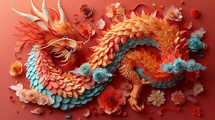 Naklejka premium Dragon of Love: A Paper Artwork Celebrating Lunar New Year Generative AI