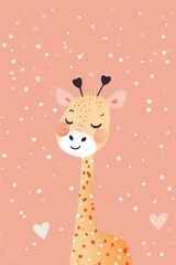 Naklejka premium A joyful giraffe with a pink hearts, spreading love and cheer.