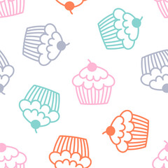 Seamless pattern with colorful outline muffin