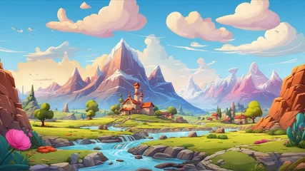 Poster cartoon landscape with wooden home  © Z-Design