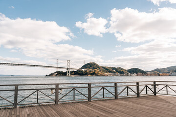 Shimonoseki Kanmon bridge and Kitakyushu Moji in Yamaguchi, Japan