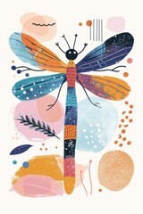 A vibrant dragonfly dances amid a burst of cheerful colors on this cute greeting card.
