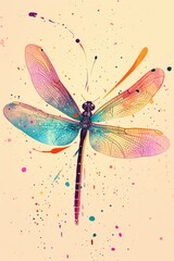 This greeting card poster features a lively dragonfly in bright hues.